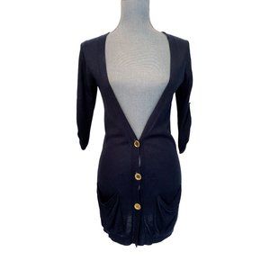 Line Cashmere Blend Long Cardigan Sweater Navy Blue S